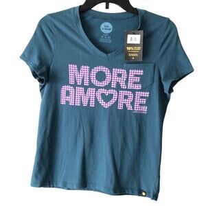 Life Is Good Green Blue Purple Pink Letters More Amore V-Neck Sleep T Shirt Top